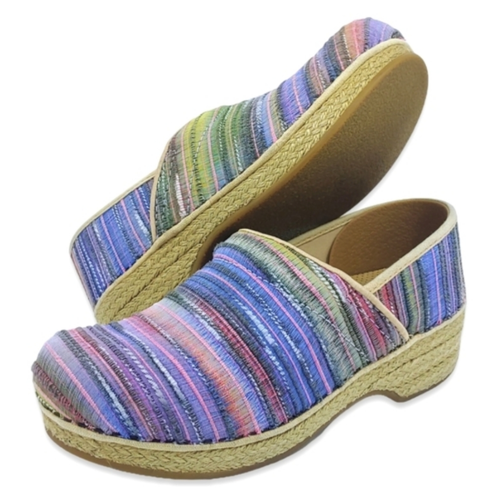 *SOLD* Rainbow Striped Dansko Womens EU 38 Clog Nurse Teacher Shoes Multicolor